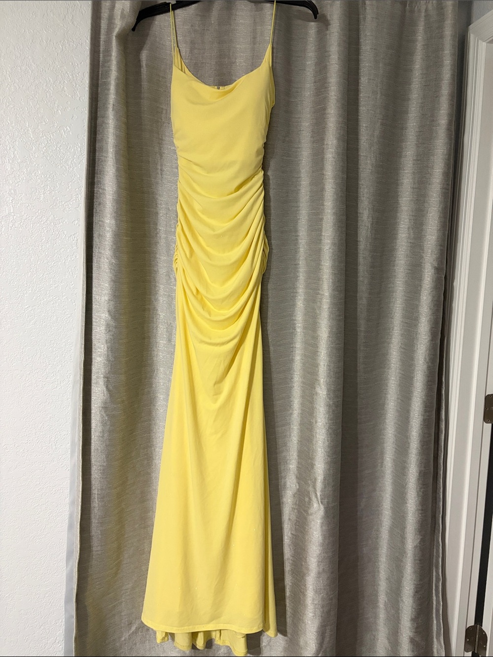 Windsor Lemon Yellow Ruched Cowl Maxi Dress